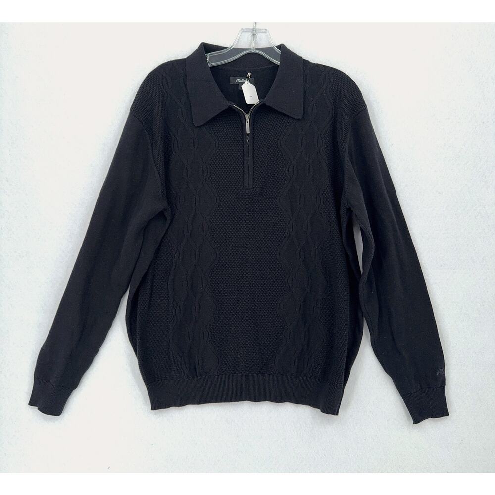 Malbon Mens Black Knit Cotton Collared 1/4 Zip Pullover Sweater Sz S